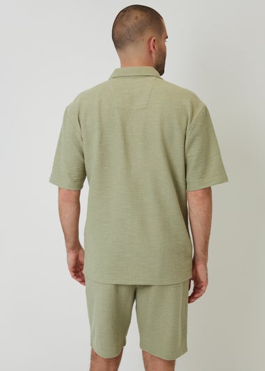 Threadbare Soft Green Antti Textured Revere Collar Short Sleeve Shirt