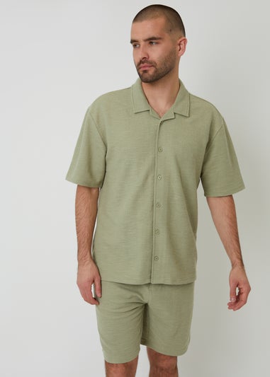 Threadbare Soft Green Antti Textured Revere Collar Short Sleeve Shirt