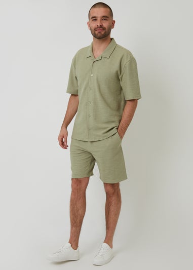 Threadbare Soft Green Antti Textured Revere Collar Short Sleeve Shirt