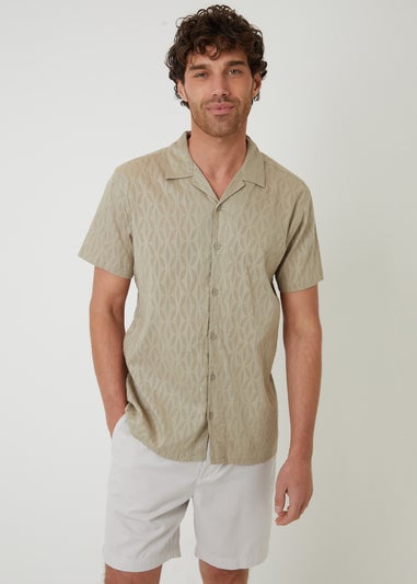 Threadbare Stone Cotton Pluck Textured Short Sleeve Shirt