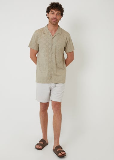 Threadbare Stone Cotton Pluck Textured Short Sleeve Shirt