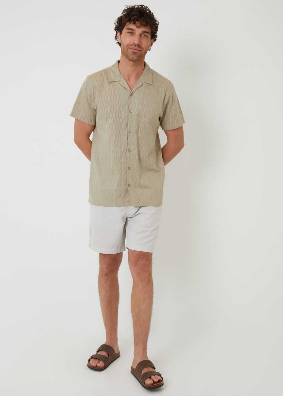 Threadbare Stone Cotton Pluck Textured Short Sleeve Shirt