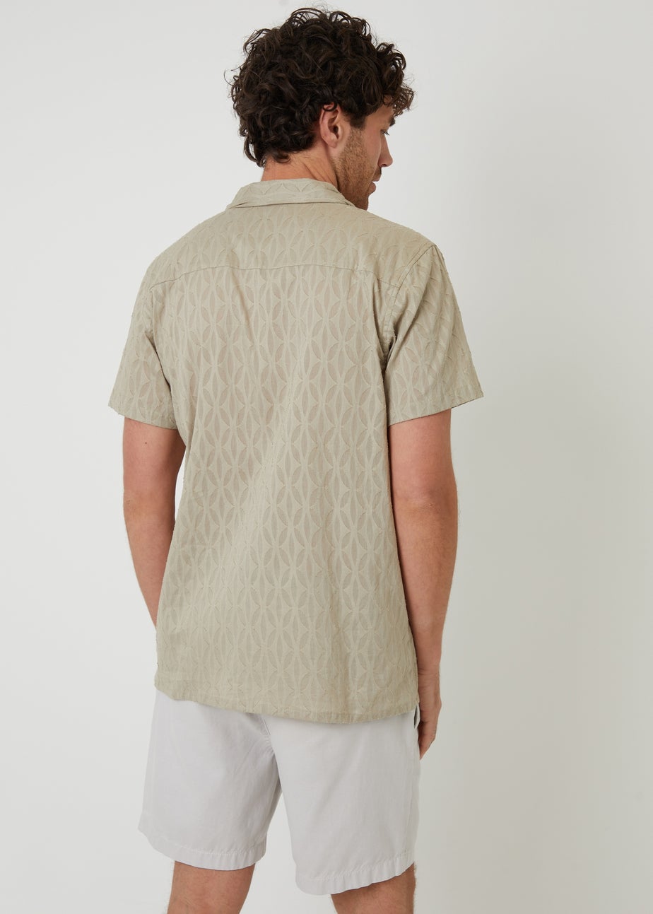 Threadbare Stone Cotton Pluck Textured Short Sleeve Shirt