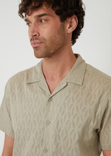 Threadbare Stone Cotton Pluck Textured Short Sleeve Shirt