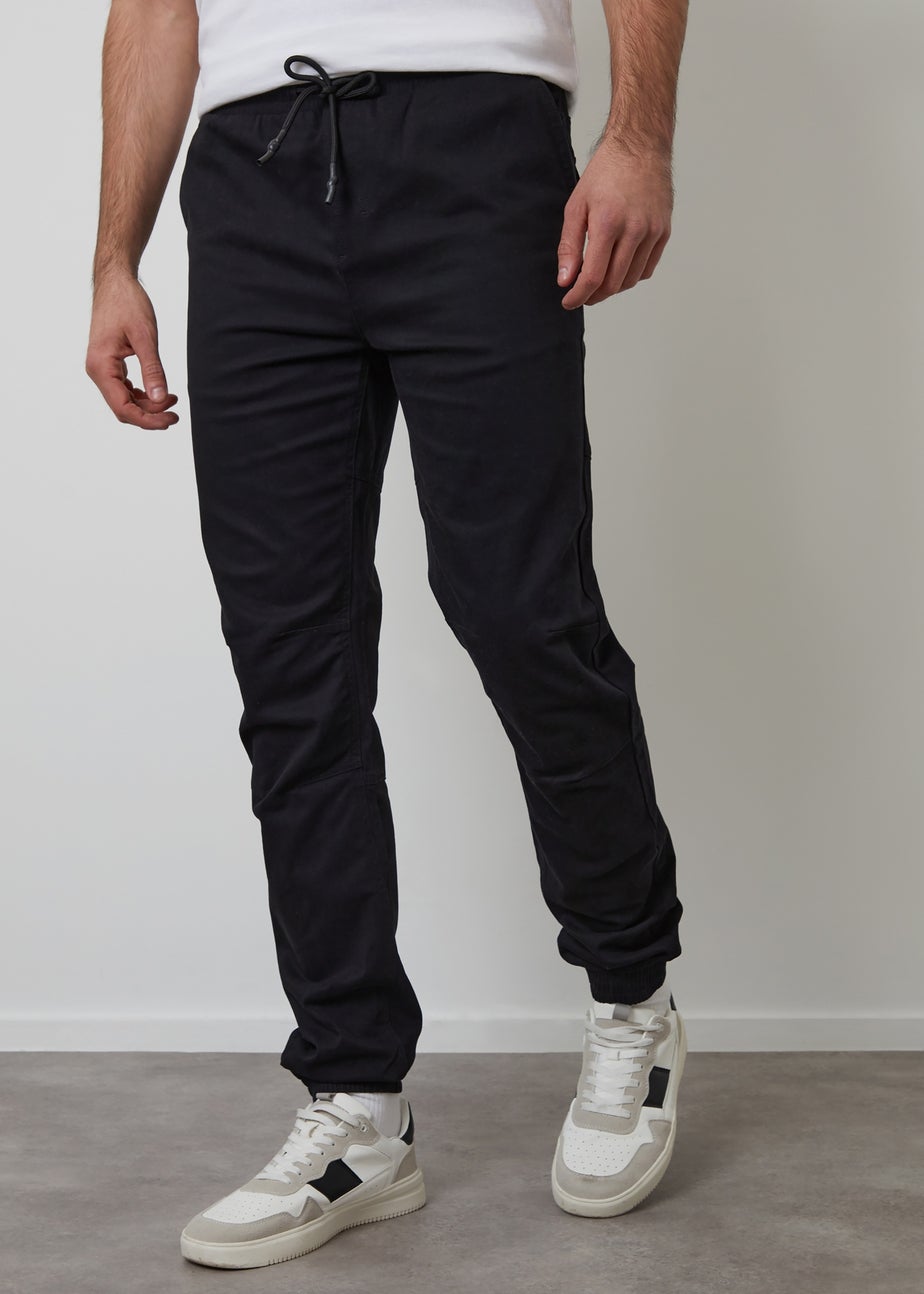 Threadbare Black Cotton Jogger Style Cuffed Trousers With Stretch
