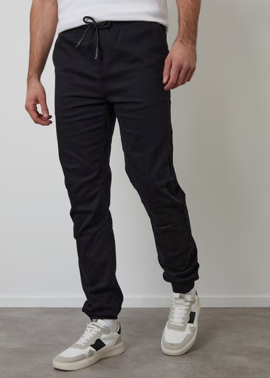 Threadbare Black Cotton Jogger Style Cuffed Trousers With Stretch