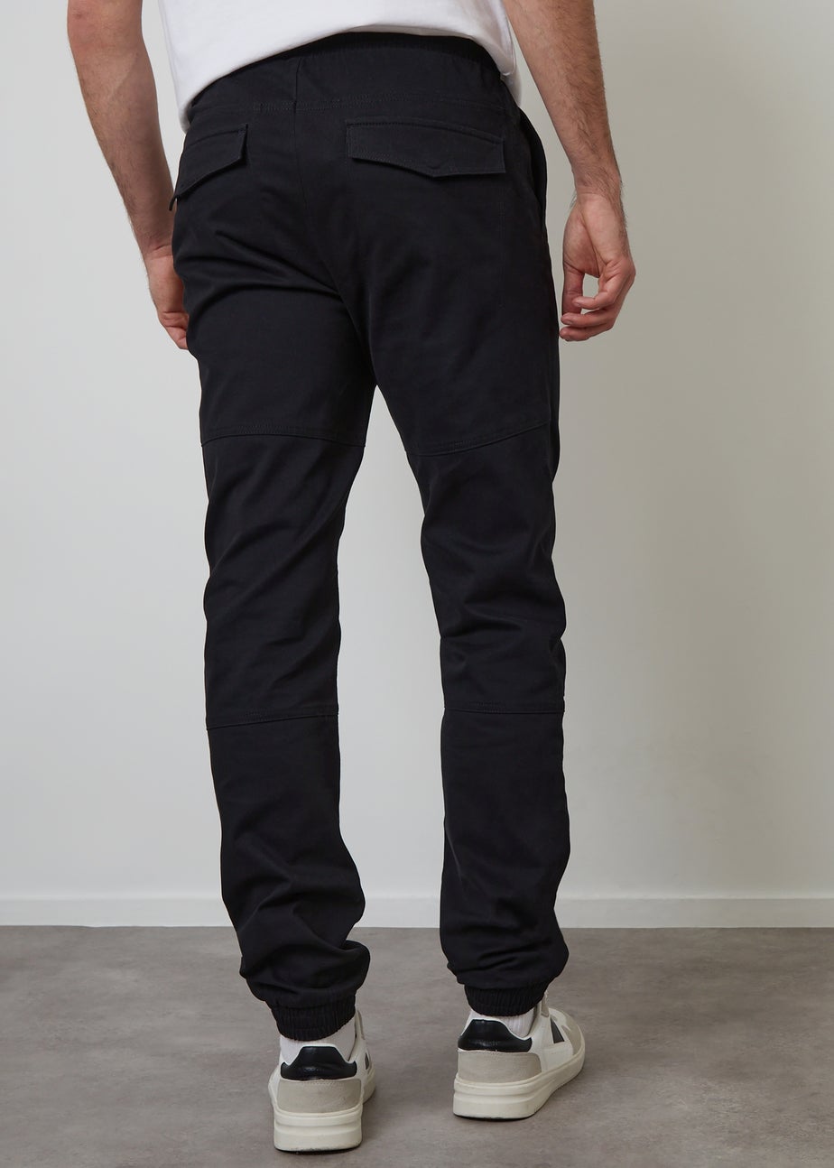 Threadbare Black Cotton Jogger Style Cuffed Trousers With Stretch