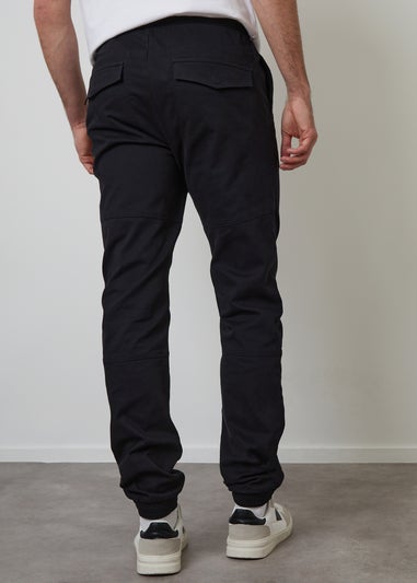 Threadbare Black Cotton Jogger Style Cuffed Trousers With Stretch