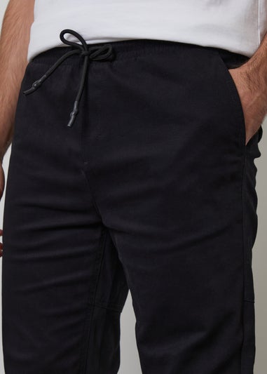 Threadbare Black Cotton Jogger Style Cuffed Trousers With Stretch