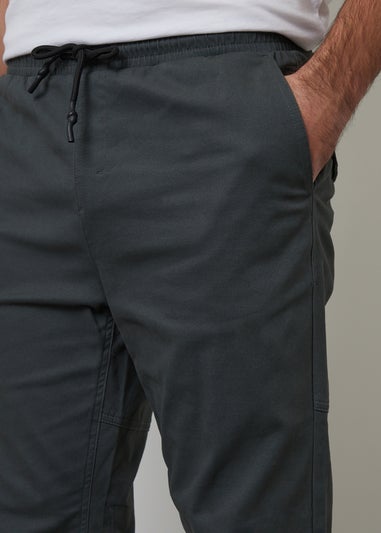 Threadbare Dark Grey Cotton Jogger Style Cuffed Trousers With Stretch