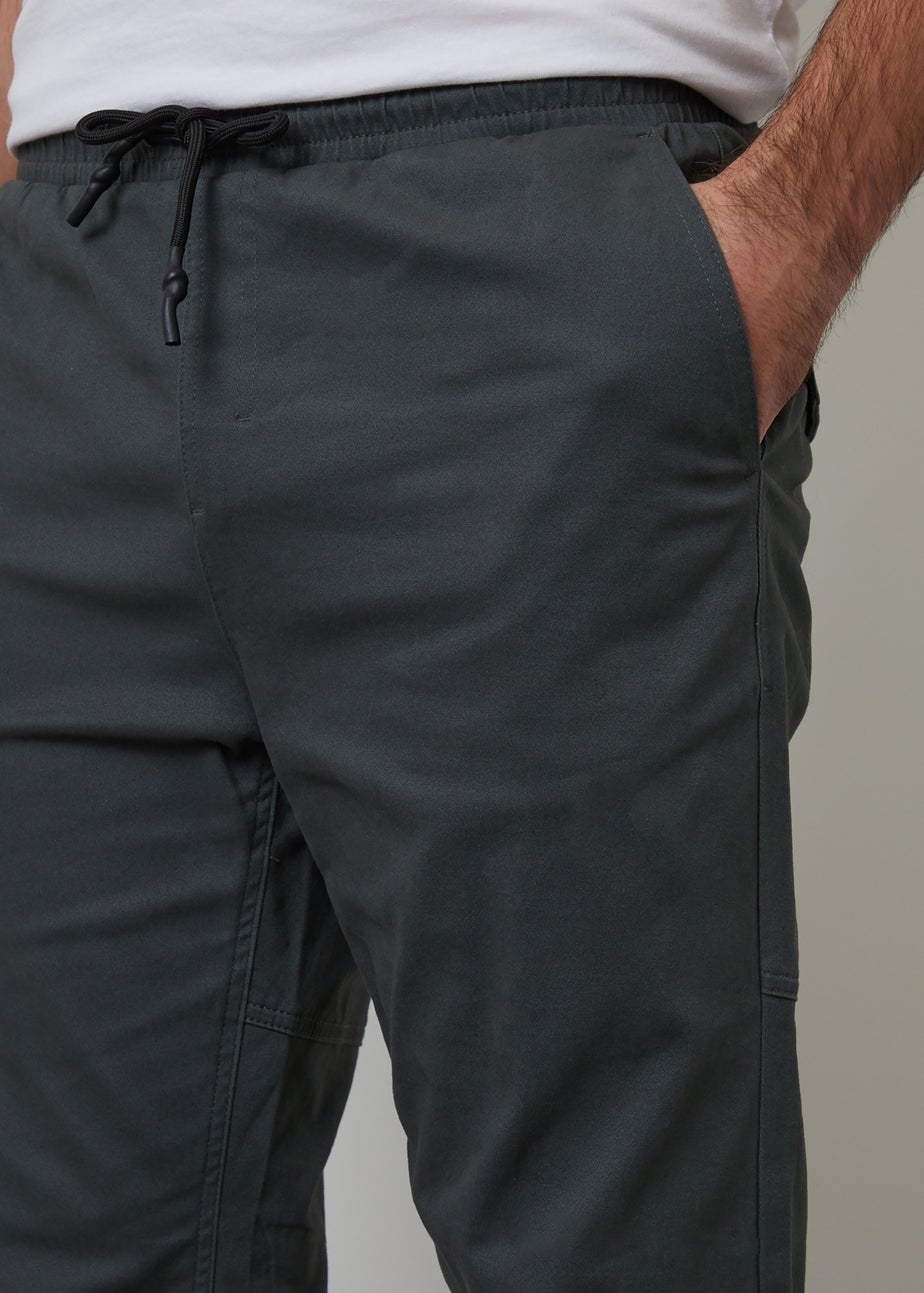 Threadbare Dark Grey Cotton Jogger Style Cuffed Trousers With Stretch