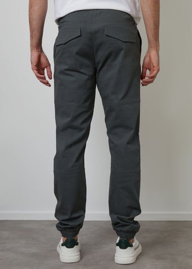 Threadbare Dark Grey Cotton Jogger Style Cuffed Trousers With Stretch