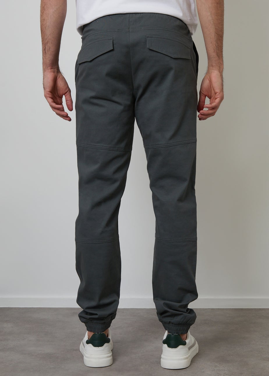 Threadbare Dark Grey Cotton Jogger Style Cuffed Trousers With Stretch