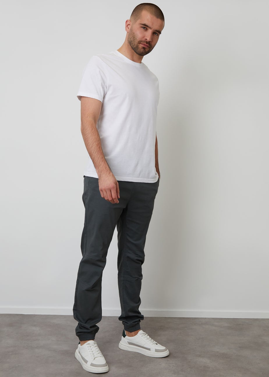 Threadbare Dark Grey Cotton Jogger Style Cuffed Trousers With Stretch