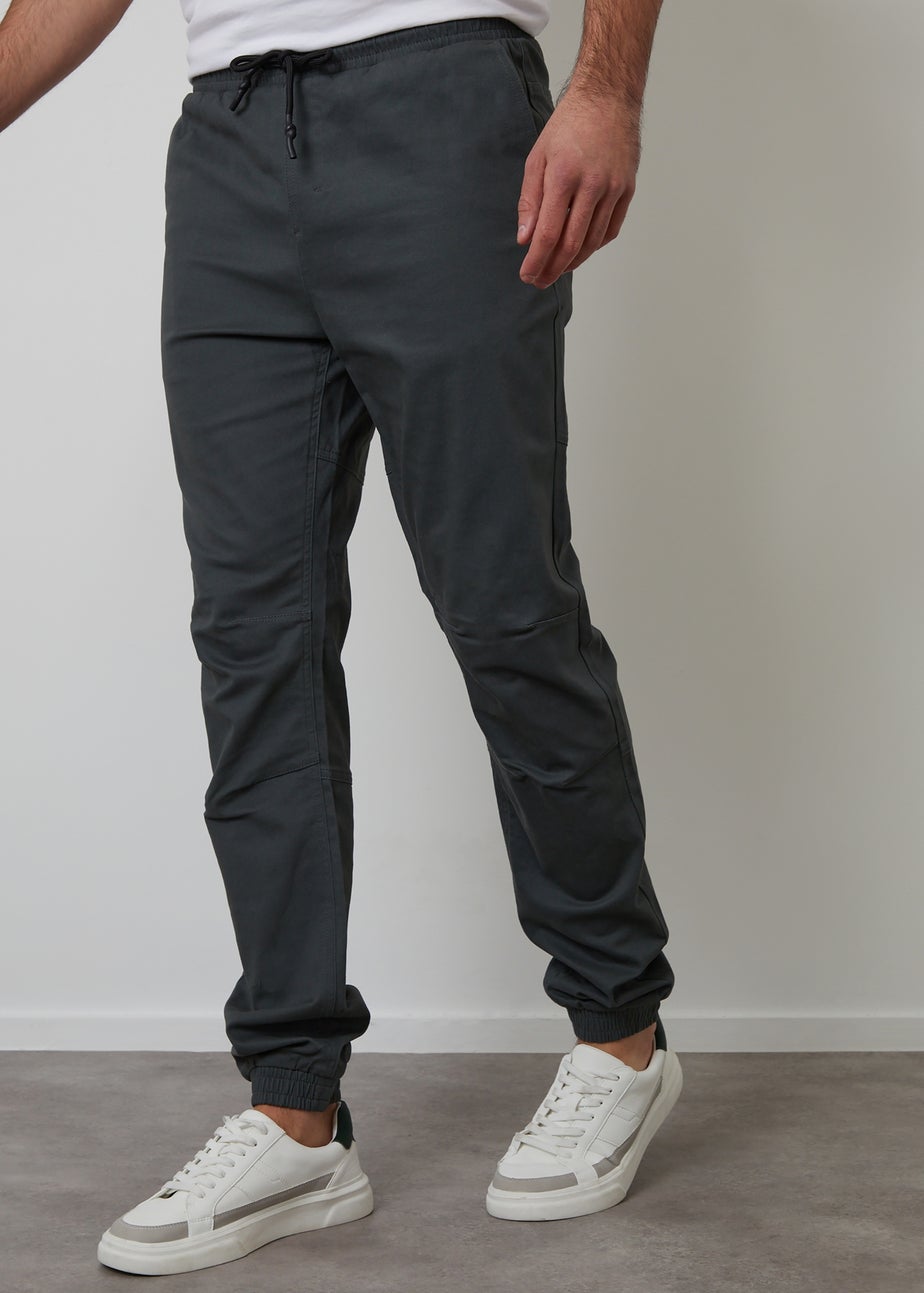 Threadbare Dark Grey Cotton Jogger Style Cuffed Trousers With Stretch