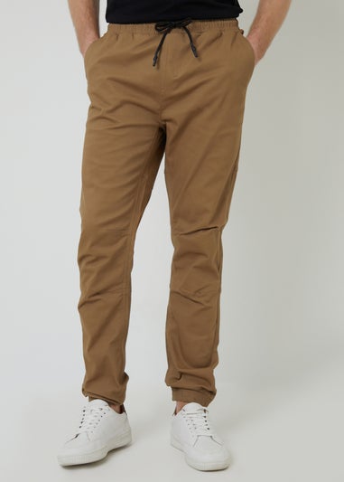 Threadbare Stone Cotton Jogger Style Cuffed Trousers With Stretch