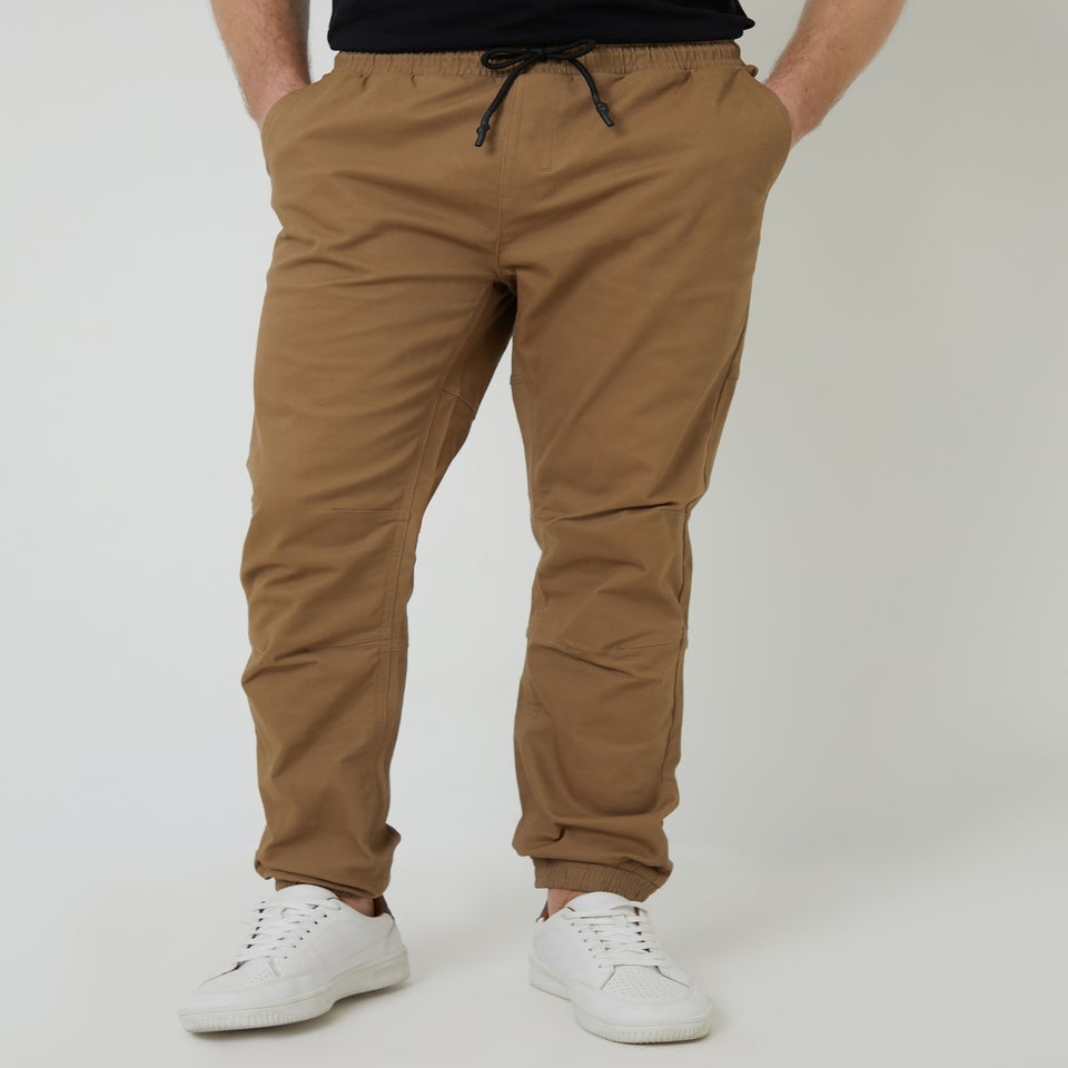 Threadbare Stone Cotton Jogger Style Cuffed Trousers With Stretch