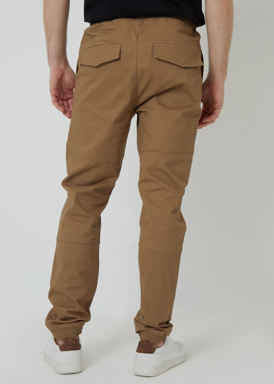 Threadbare Stone Cotton Jogger Style Cuffed Trousers With Stretch