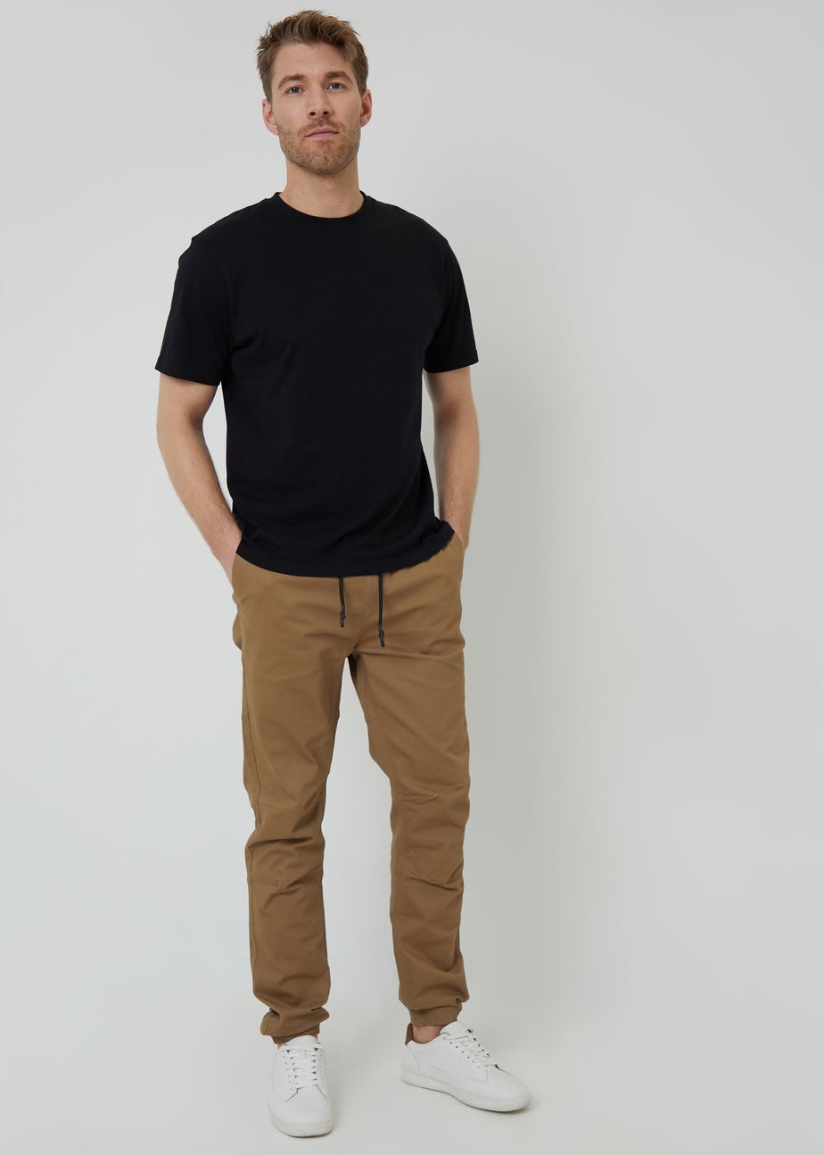 Threadbare Stone Cotton Jogger Style Cuffed Trousers With Stretch