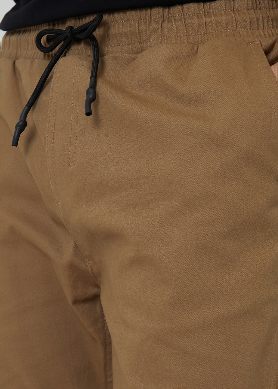 Threadbare Stone Cotton Jogger Style Cuffed Trousers With Stretch