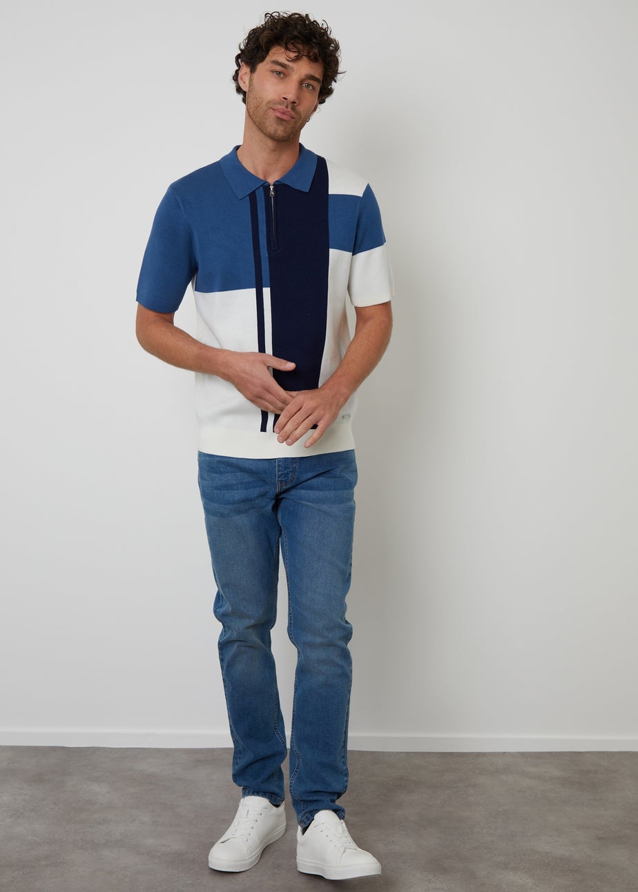 Threadbare  Colourblock Quarter Zip Knitted Polo