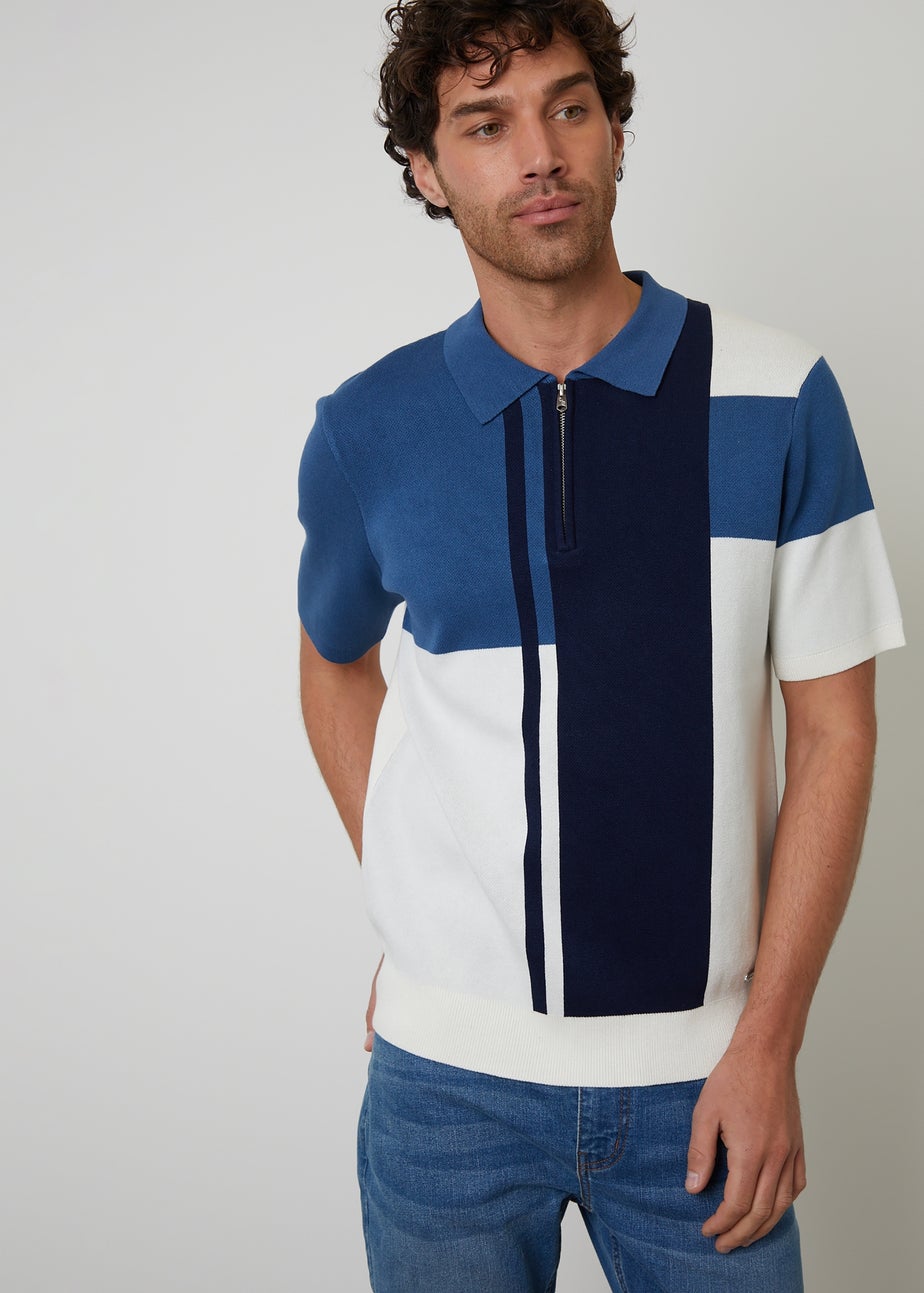 Threadbare  Colourblock Quarter Zip Knitted Polo