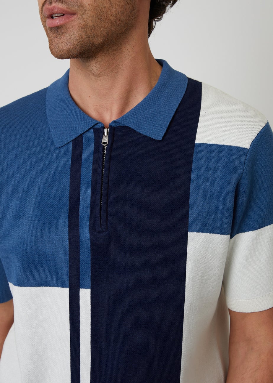 Threadbare  Colourblock Quarter Zip Knitted Polo