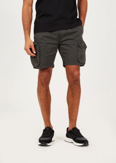 Brave Soul Charcoal Cotton Twill Cargo Shorts