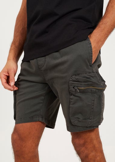 Brave Soul Charcoal Cotton Twill Cargo Shorts
