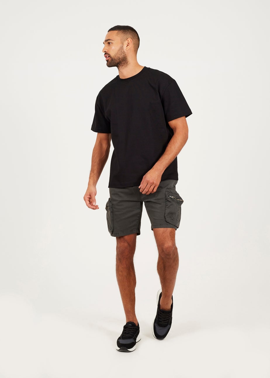 Brave Soul Charcoal Cotton Twill Cargo Shorts