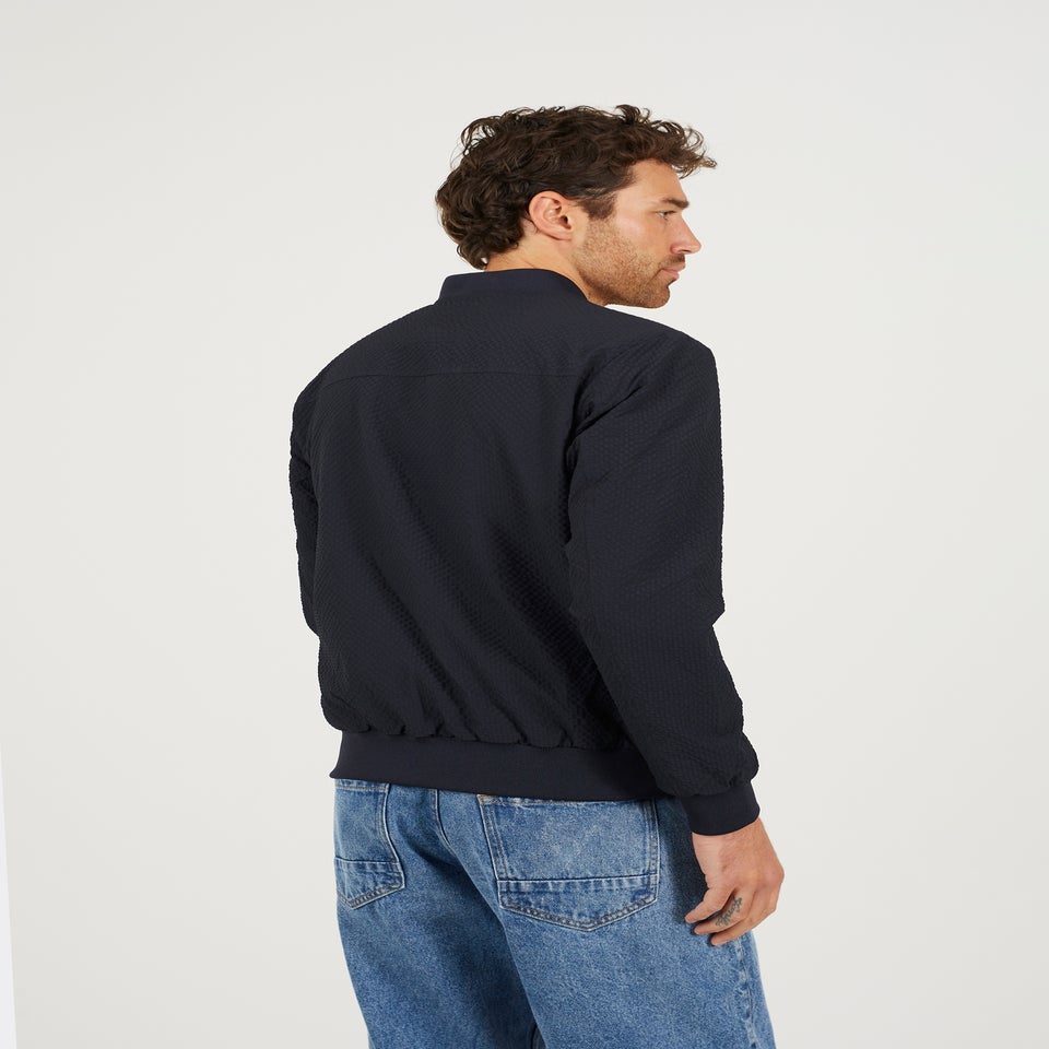 Brave Soul Navy Seersucker Bomber Jacket