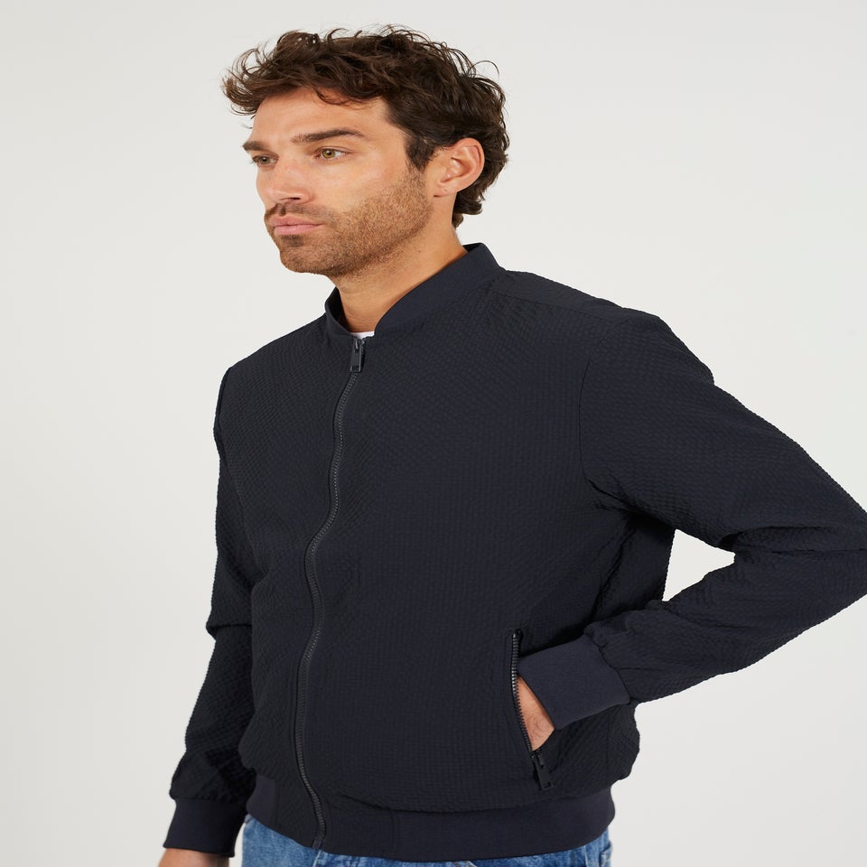 Brave Soul Navy Seersucker Bomber Jacket