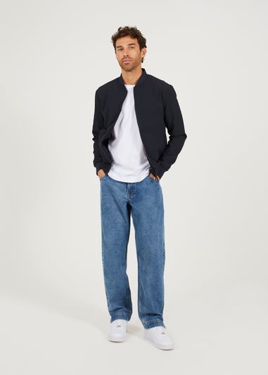 Brave Soul Navy Seersucker Bomber Jacket