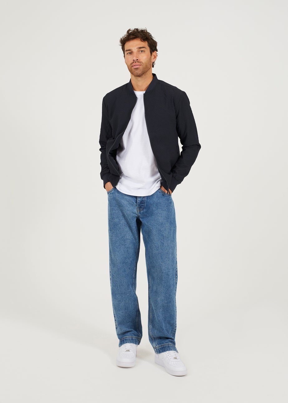 Brave Soul Navy Seersucker Bomber Jacket