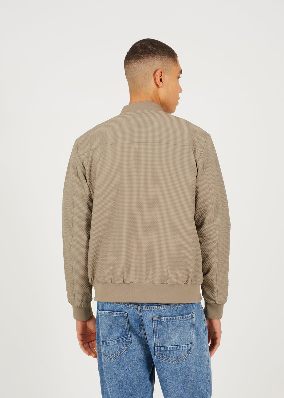 Brave Soul Taupe Seersucker Bomber Jacket