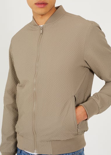 Brave Soul Taupe Seersucker Bomber Jacket