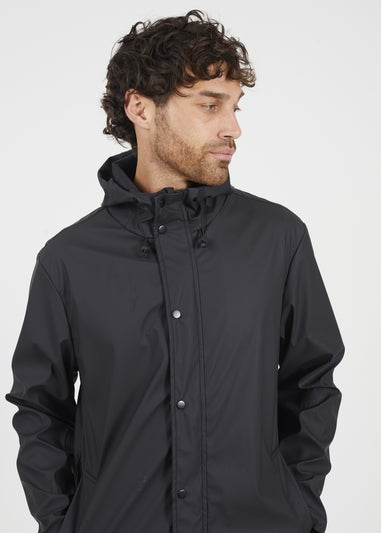 Brave Soul Black Rubberised Hooded Parka Style Jacket