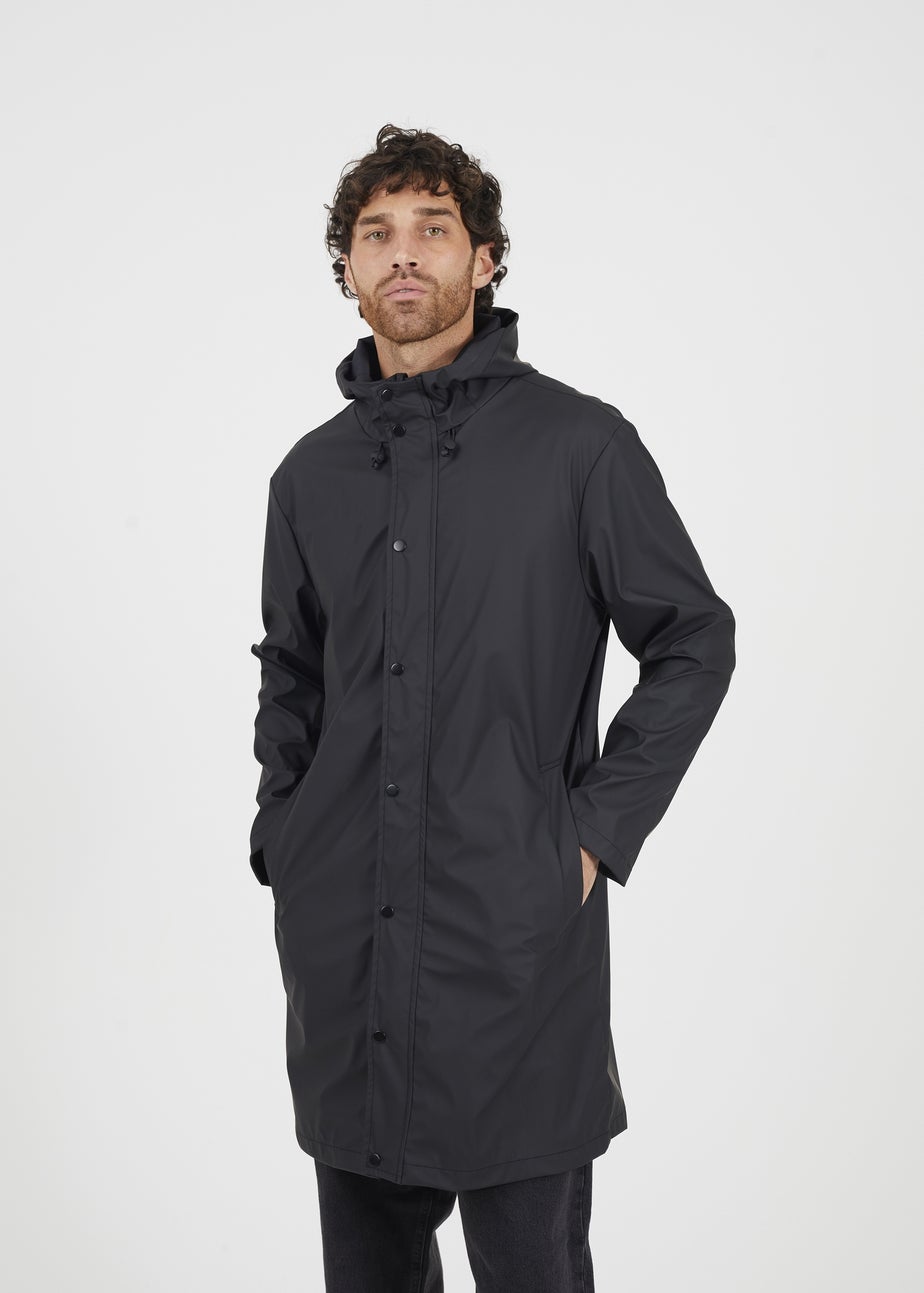 Brave Soul Black Rubberised Hooded Parka Style Jacket