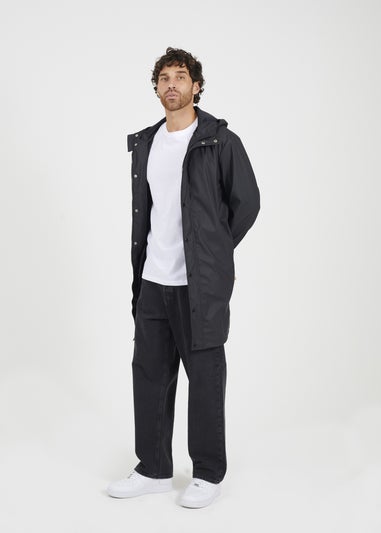 Brave Soul Black Rubberised Hooded Parka Style Jacket