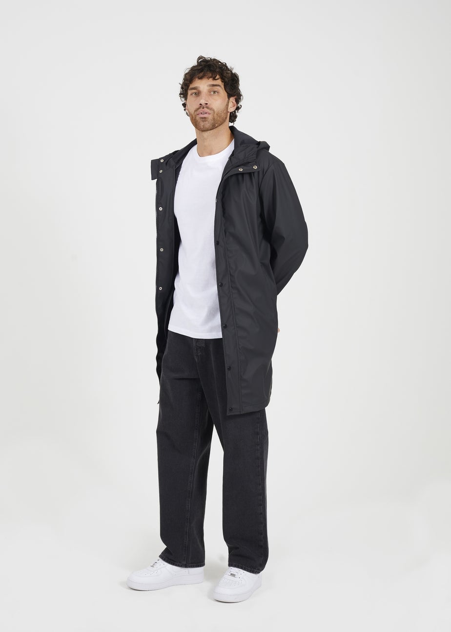 Brave Soul Black Rubberised Hooded Parka Style Jacket