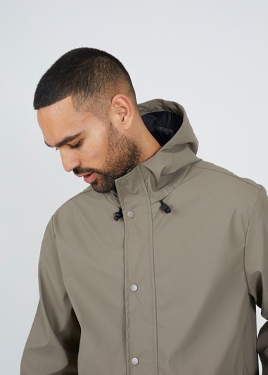 Brave Soul Taupe Rubberised Hooded Parka Style Jacket