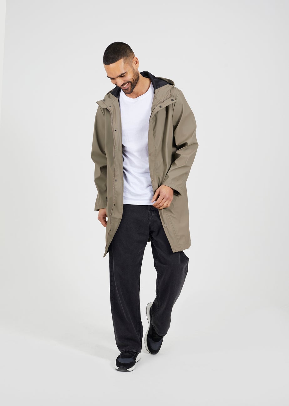 Brave Soul Taupe Rubberised Hooded Parka Style Jacket