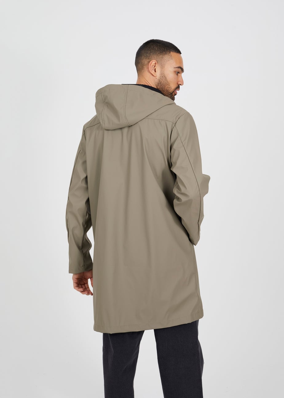 Brave Soul Taupe Rubberised Hooded Parka Style Jacket