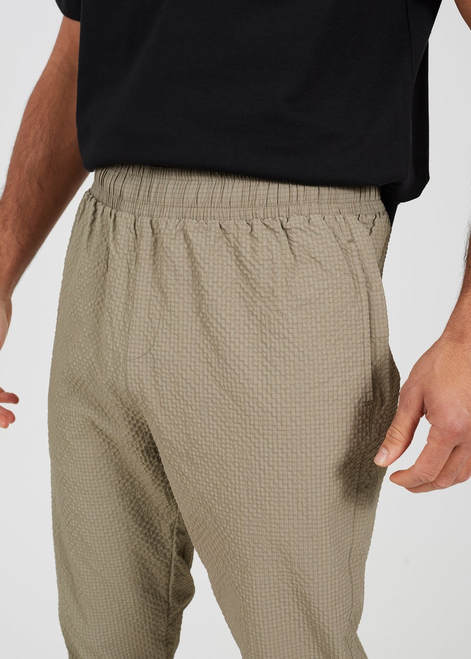 Brave Soul Taupe Slim Leg Seersucker Trousers