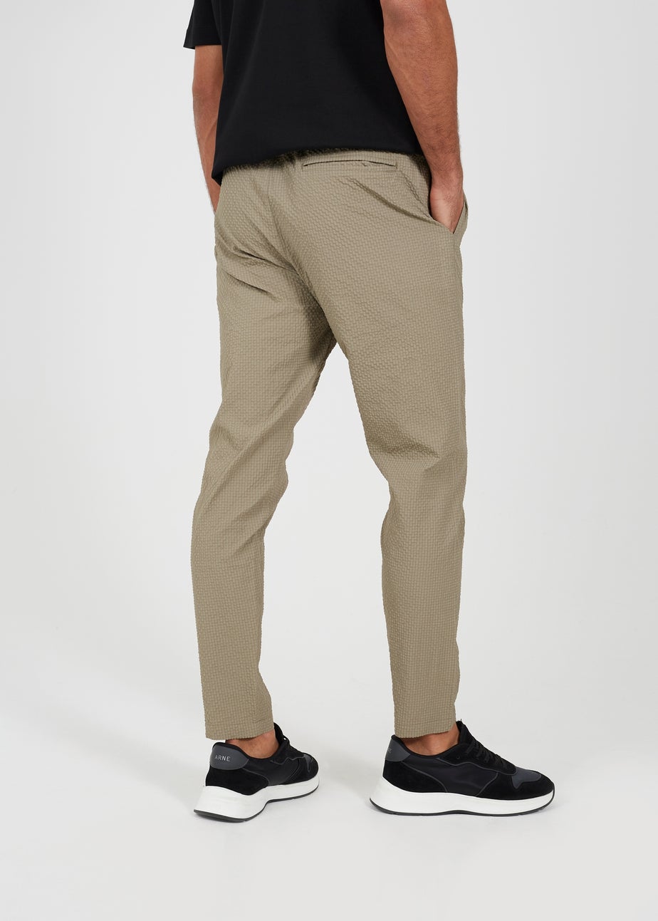 Brave Soul Taupe Slim Leg Seersucker Trousers
