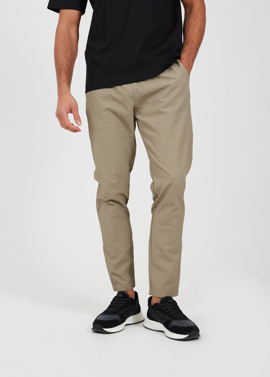 Brave Soul Taupe Slim Leg Seersucker Trousers