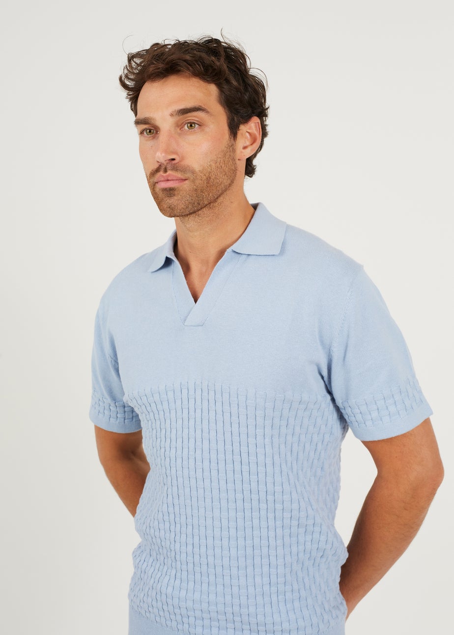 Brave Soul Light Blue Short Sleeve Knitted Polo Shirt