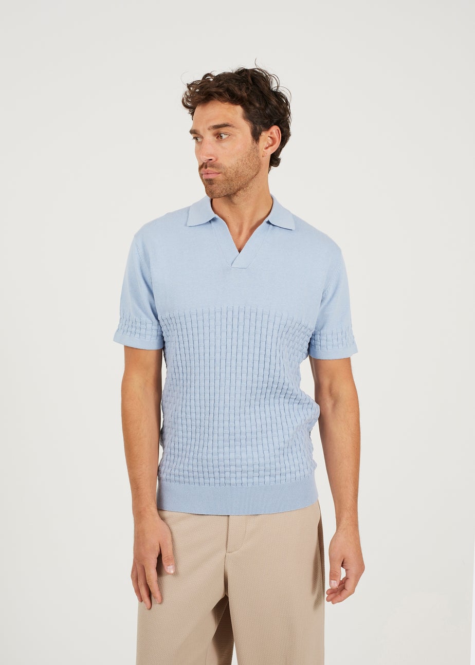Brave Soul Light Blue Short Sleeve Knitted Polo Shirt