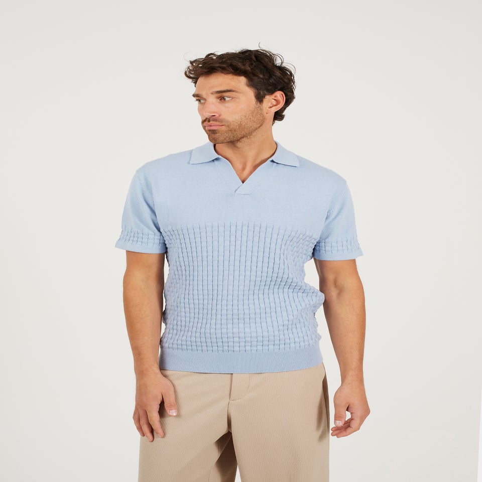Brave Soul Light Blue Short Sleeve Knitted Polo Shirt
