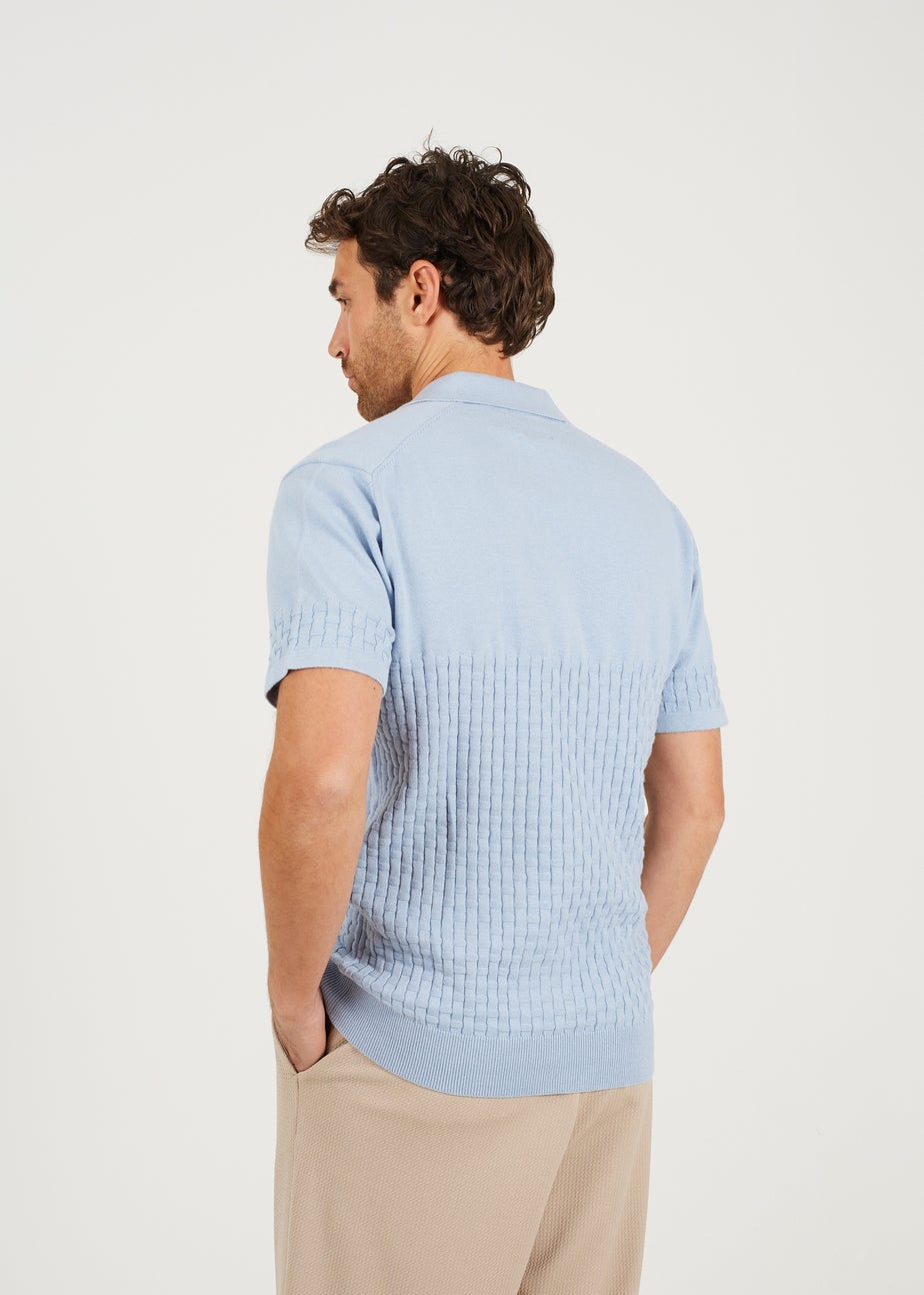 Brave Soul Light Blue Short Sleeve Knitted Polo Shirt